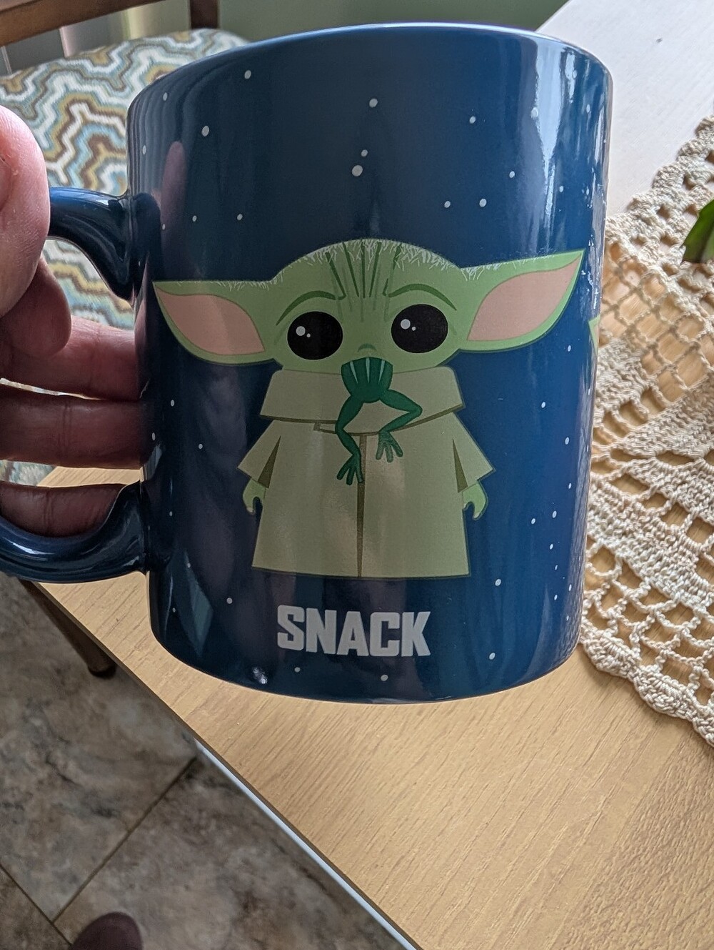 Star Wars Baby Yoda Blue Ceramic Mug with 'SNACK' Graphic
